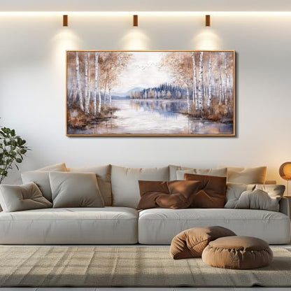 Birch Tree Forest Wall Art - Framed Landscape Canvas for Living Room 20x40 Inches - Variation of Birch Tree Wall Art / 40L x 20W