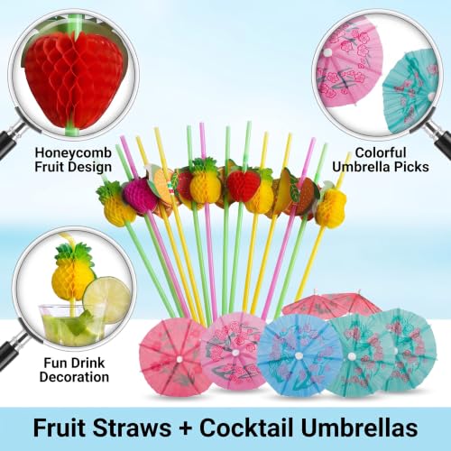 75 Pcs Cocktail Umbrellas & Fruit Straws - Party Drink Decorations