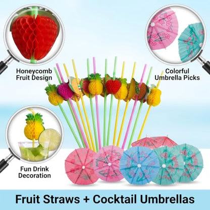 75 Pcs Cocktail Umbrellas & Fruit Straws - Party Drink Decorations