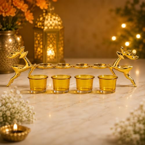 Gold Metal Reindeer Candle Holder with Votive Holders Christmas Centerpiece 46cm