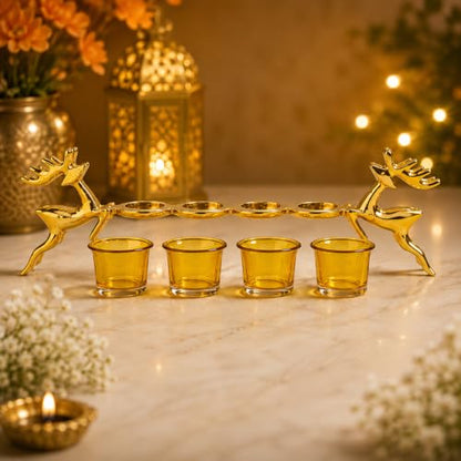 Gold Metal Reindeer Candle Holder with Votive Holders Christmas Centerpiece 46cm