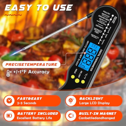 Digital Meat Thermometer Instant Read Waterproof Food Thermometer with Backlight
