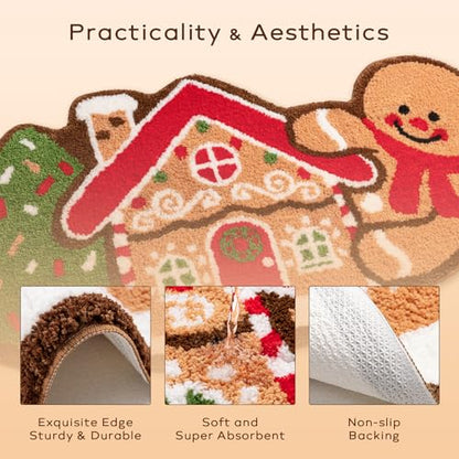 Christmas Gingerbread House Area Rug - Non-Slip Decor Bathroom & Living Room Mat