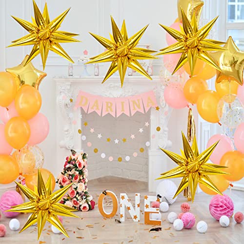 Gold Star Balloon Explosion Kit - 60 Pcs Foil Cones & 5 Star Burst Balloons (Variation: Gold)