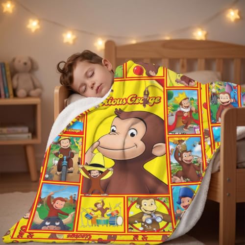 Kids Yellow Throw Blanket with Monkey Pattern - 40x50 Inches