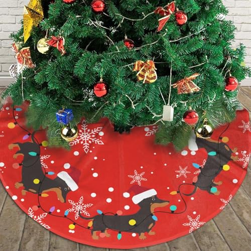 Dachshund Christmas Tree Skirt - Medium, Dog Funny Holiday Decor, 36 Inch