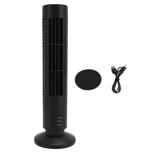 Yunseity Small Tower Fan, Quiet Cooling Bladeless Oscillating Tower Fan with 2 Speeds, Portable Lightweight USB Desktop Fan for Home Office Bedroom (Black)