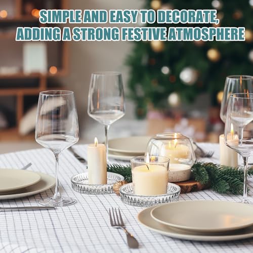 12 Pcs Snowflake Glass Candle Holders - 3.74 Inch Clear Winter Candle Plates for Holiday Decor