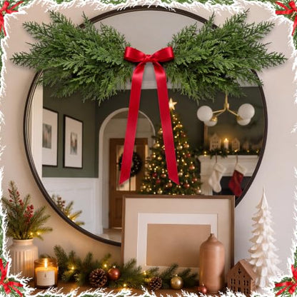 Christmas Cedar Swags Set with Red Bows and Bells - 6 Pcs, 24 Inch
