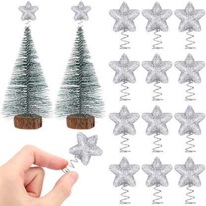 Mini Silver Star Christmas Tree Topper Glitter 12 Pack - Holiday Decor