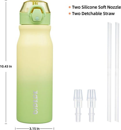 BJPKPK Stainless Steel Insulated Water Bottle - 25oz Reusable Thermal Flask with Straw Lid | Lime Color