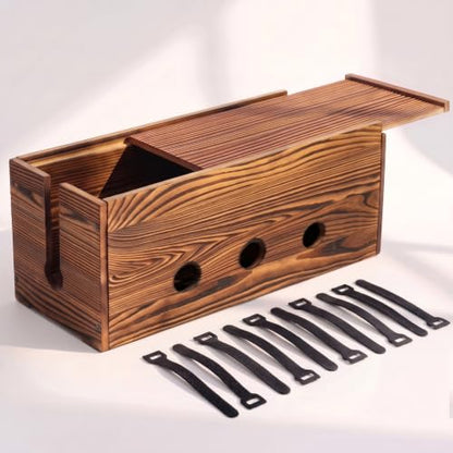 Wooden Cable Management Box 14 Inch Large Cord Organizer for Power Strip Surge Protector