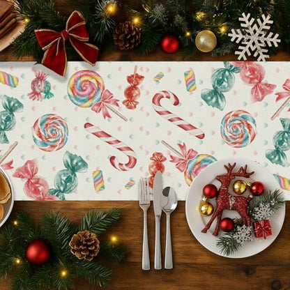 Candy Christmas Table Runner 13'' x 72'' Seasonal Kitchen Decor for Winter Home Party