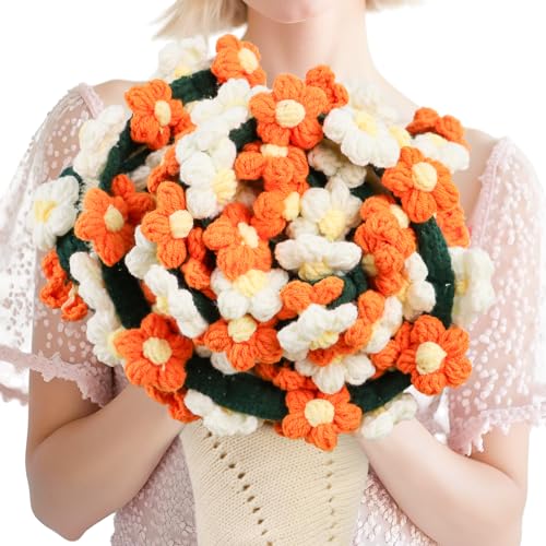 Daisy Crochet Flowers Blanket - 31 x 31 Inches Pastel Flower Bouquet Gift for Mom