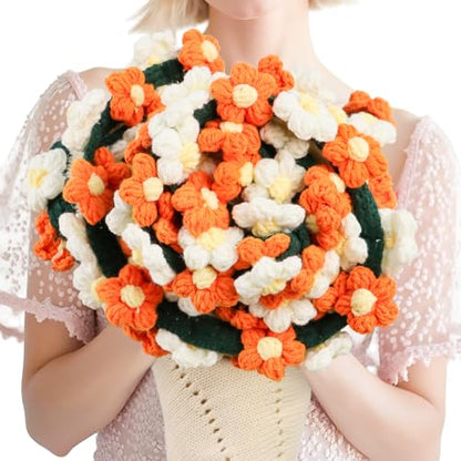 Daisy Crochet Flowers Blanket - 31 x 31 Inches Pastel Flower Bouquet Gift for Mom