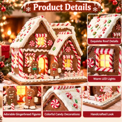 Christmas Village House with Warm Lights - Gingerbread Christmas Tabletop Decoration