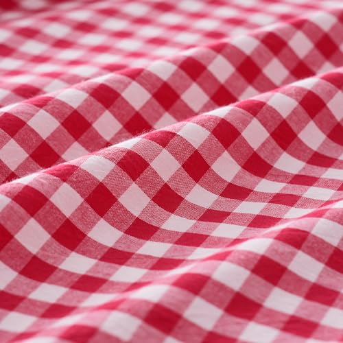 Checkered Red Cotton Queen Sheets Set - Gingham Bed Linen with Deep Pockets
