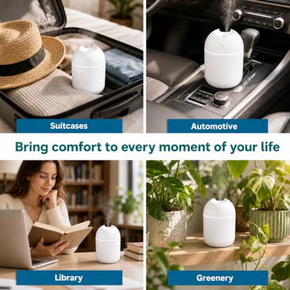 Mini USB Humidifier with Night Light, 8.45OZ Portable Cool Mist for Bedroom Office Car