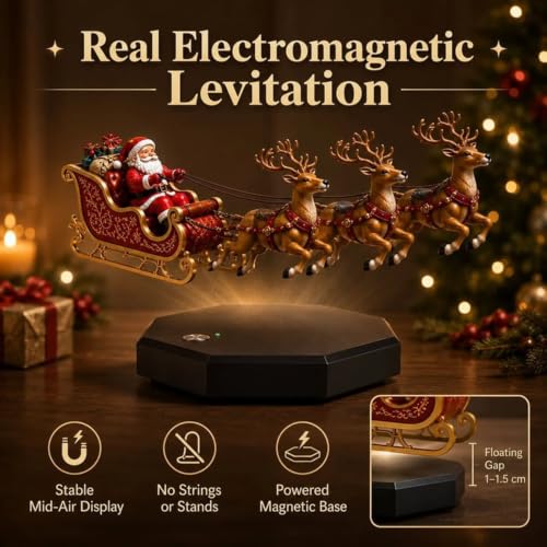 Floating Santa Sleigh Magnet Levitation Christmas Decor - Black Variation