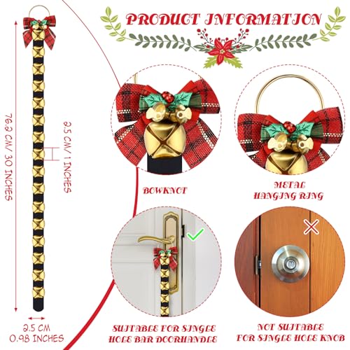 Door Knob Hanging Sleigh Bells Set, 2 Pcs 30 Inch Jingle Bells with Bow Knots