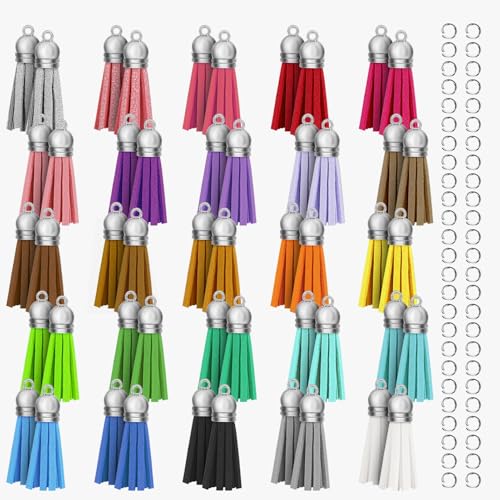 Multi Color Key Chain Tassel Charm Set for Jewelry Making - 25 Colors, Faux Leather