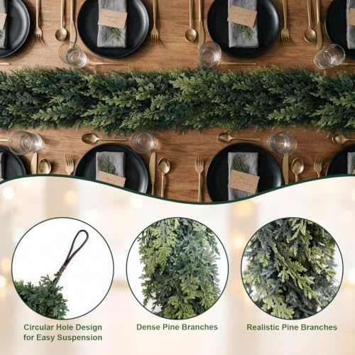 15FT Artificial Christmas Cedar Garland Realistic Winter Holiday Decor - 2 Pack