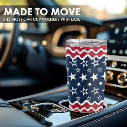 20oz Stainless Steel Travel Mug with Flag Design - Insulated Coffee Cup for Men Women