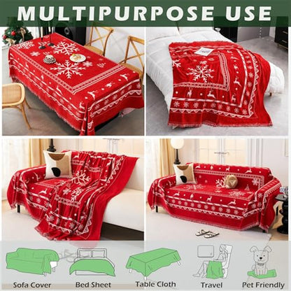 Christmas Sofa Cover Slipcover Snowflakes Red 134x71 Inches for 3 Cushion Couch
