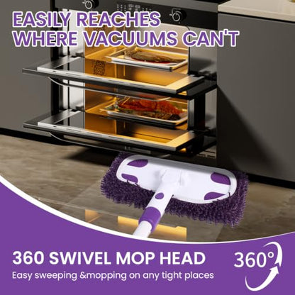 Purple 2-in-1 Sweeper Mop with 4 Washable Microfiber Pads - Eco-Friendly & Deep Cleaning