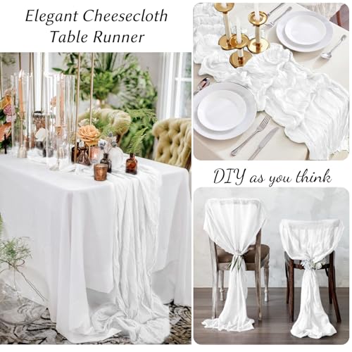 White Cheesecloth Table Runner 10 Pack - 10ft Sheer Rustic Linen for Wedding & Party Decor