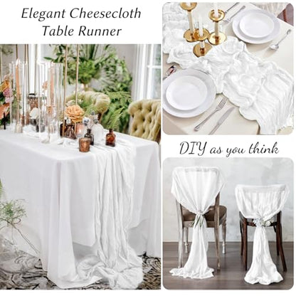 White Cheesecloth Table Runner 10 Pack - 10ft Sheer Rustic Linen for Wedding & Party Decor
