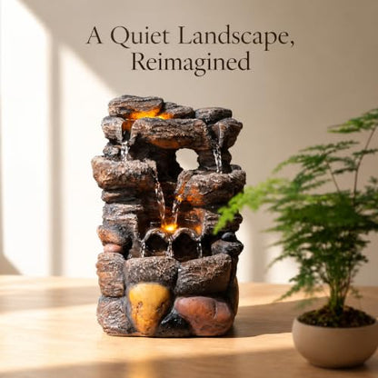 Small Resin Water Fountain with LED Lights - Desktop Indoor Waterfall