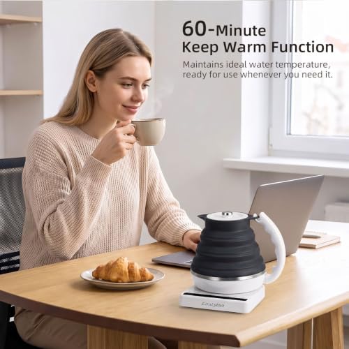 Food Grade Silicone Travel Kettle with Temperature Control - Black, 0.55L