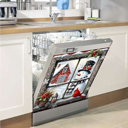 Christmas Snowman Refrigerator Magnet Cover Panel Decal - 23 x 26 Inches