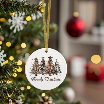 Western Leopard Print Christmas Tree Ornament - Cowboy Holiday Ceramic Decoration with Variation