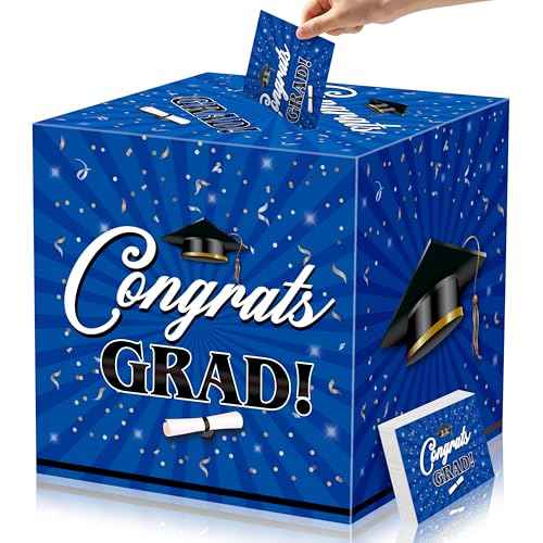 JOYIN 9" Graduation Decorations Card Box with 36 PCS Cards (Blue), Class of 2025 Congrats Grad Box for Grad Party Decoration, Gift Card Money Box Holder for Graduation Party Favor Gifts Supplies