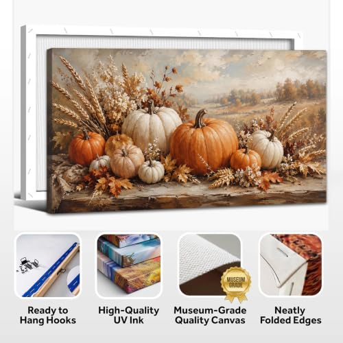 Autumn Pumpkin Wall Art Canvas Rustic Fall Decor 48x24 Inches - Autumn Wall Art03