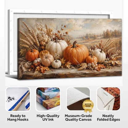 Autumn Pumpkin Wall Art Canvas Rustic Fall Decor 48x24 Inches - Autumn Wall Art03