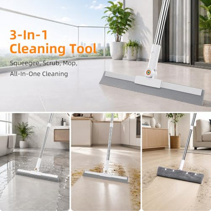 62-Inch Long Handle Floor Squeegee with Microfiber Pads for Wet & Dry Cleaning