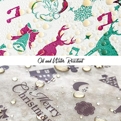 Christmas Wax Paper Sheets - 150 Pcs Food Wrapping & Picnic Tissue - Holiday Pattern Variation