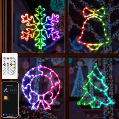 4 Pack Smart Christmas Window Lights with App & Remote RGB DIY Scene Modes
