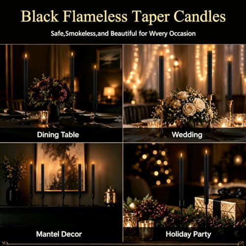 24 Pack Black Flameless Taper Candles with Remote - 9.5 Inch LED Battery Operated for Halloween & Weddings - Variation of THIS listing