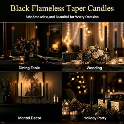 24 Pack Black Flameless Taper Candles with Remote - 9.5 Inch LED Battery Operated for Halloween & Weddings - Variation of THIS listing