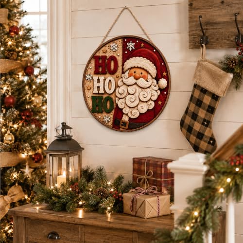 Christmas Decorations Santa Welcome Sign for Front Door - Red White Green