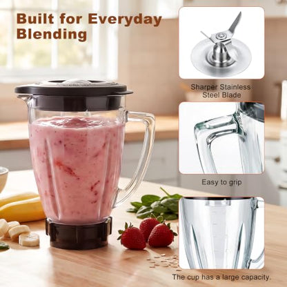 6-Pack Glass Blender Jar Replacement for Oster Classic Series - 6-Cup Pitcher with Blade, Gasket, Lid