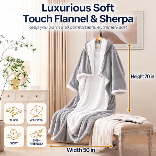 Vadeny Grey Wearable Heated Blanket with Foot Pockets - Electric Cozy Throw 50x70 Inch