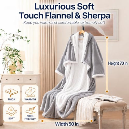 Vadeny Grey Wearable Heated Blanket with Foot Pockets - Electric Cozy Throw 50x70 Inch