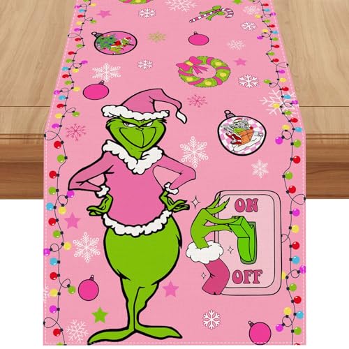 Pink Christmas Table Runner - Holiday Decor for Dining Table, 13x72 Inches