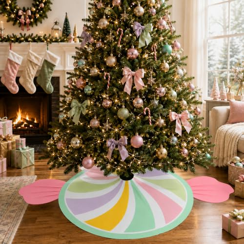 Candy Christmas Tree Skirt 48 Inch Pastel Candyland Holiday Decor - Multicolor