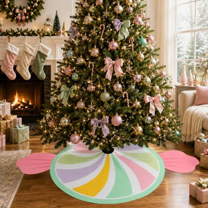 Candy Christmas Tree Skirt 48 Inch Pastel Candyland Holiday Decor - Multicolor